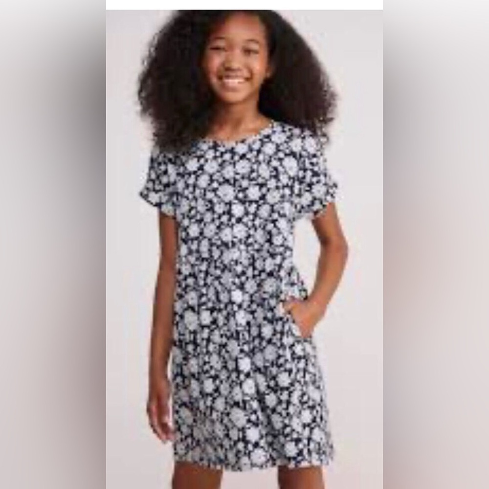 Vineyard Vines Printed Jersey Knit Dress floral navy/ivory cotton pockets Sz XL